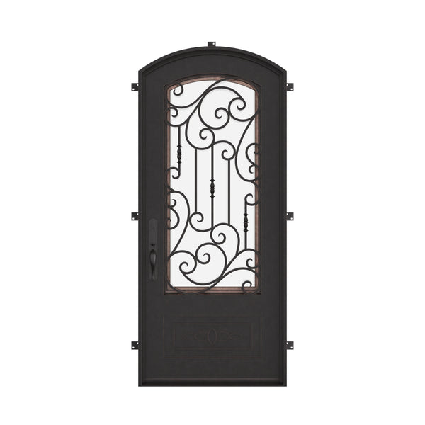 Golden Gate iron single door in bronze finish for cold weather.
