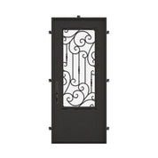 Golden Gate Single flat top door with operable glass panel and scrollwork.
