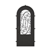 Golden Gate single radius top front door with ornate scrollwork and tempered glass.