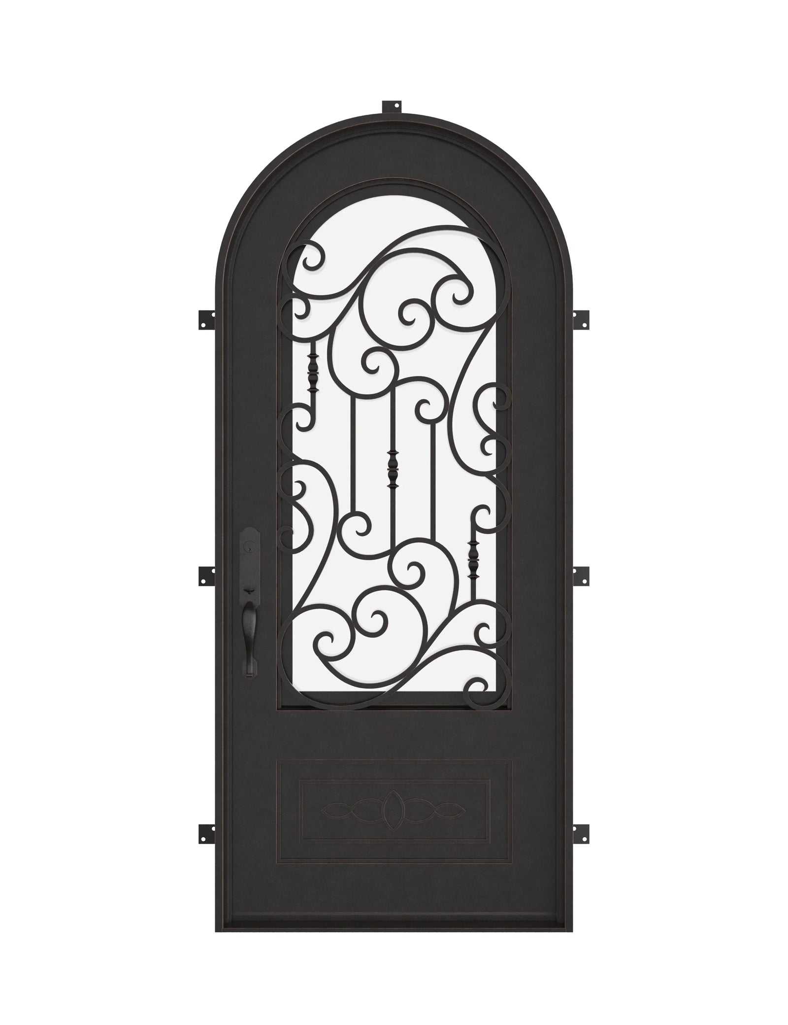 Golden Gate full arch top door with thermal barrier and tempered glass in bronze color.