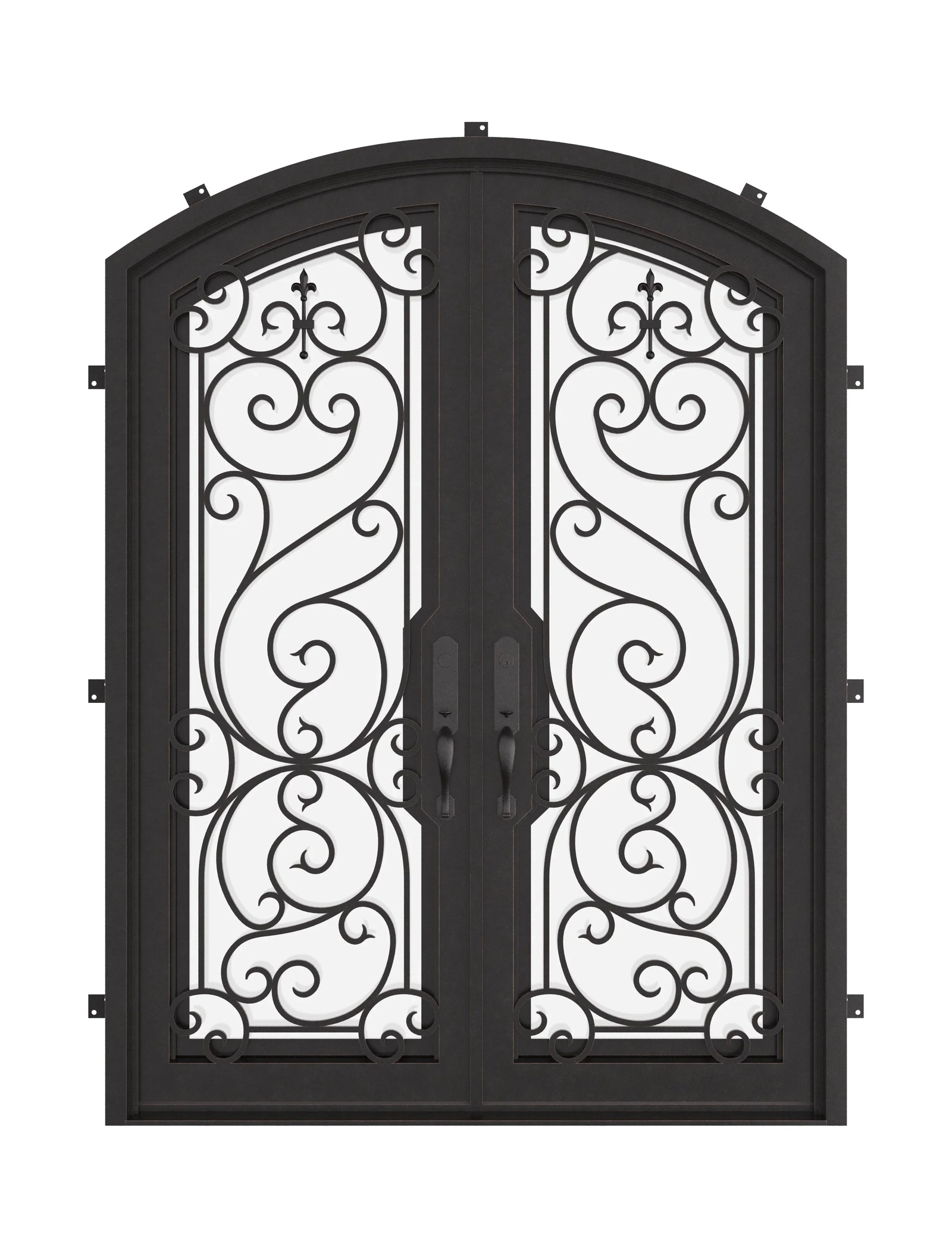 Hills bronze colored arched top double door with thermal barrier and glass.