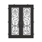 Hills black exterior wrought iron double flat entry door with glass.