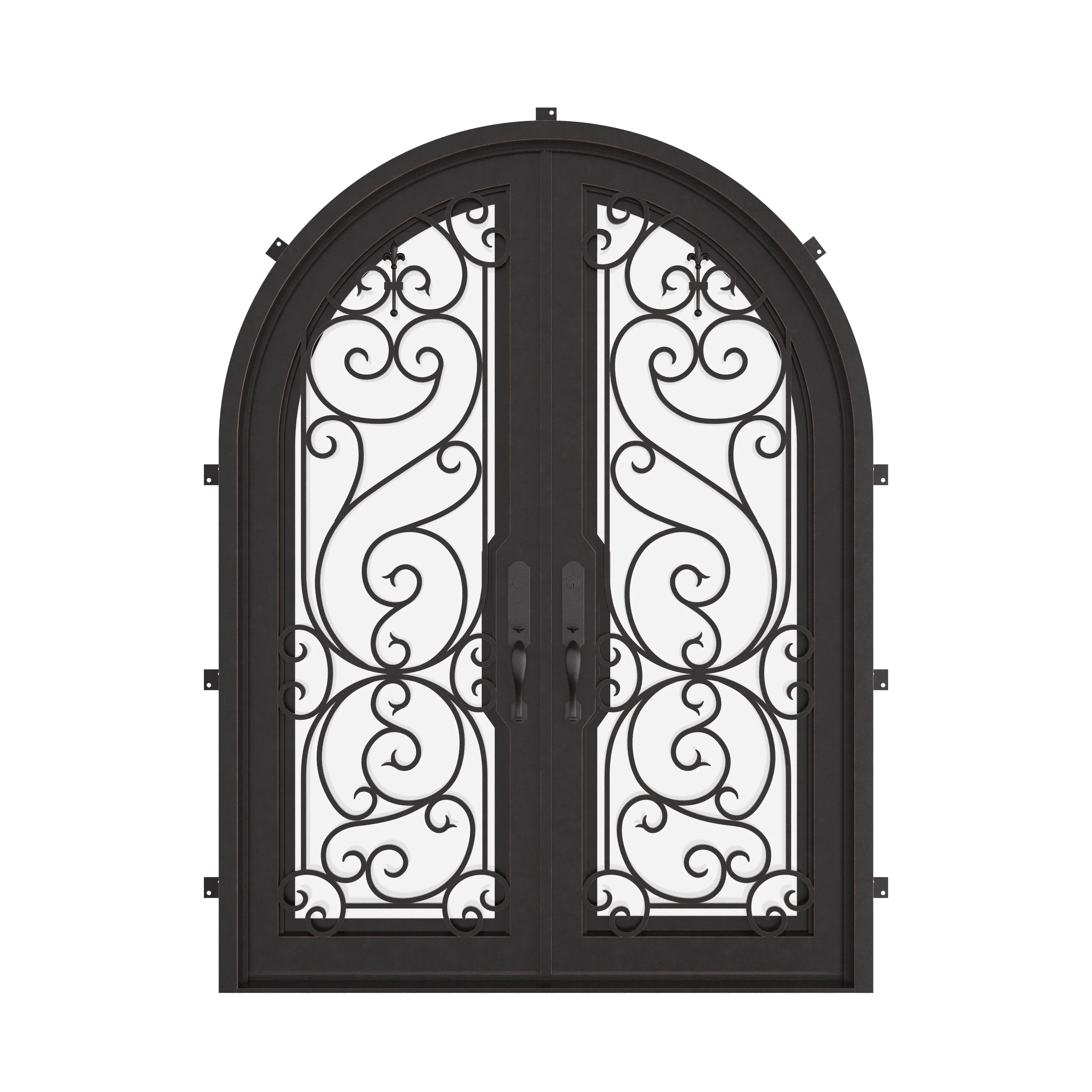 Hills double full arch top front door with energy efficient double-pane glass.
