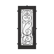Hills Bronze color iron single flat top door with thick glass panel.
