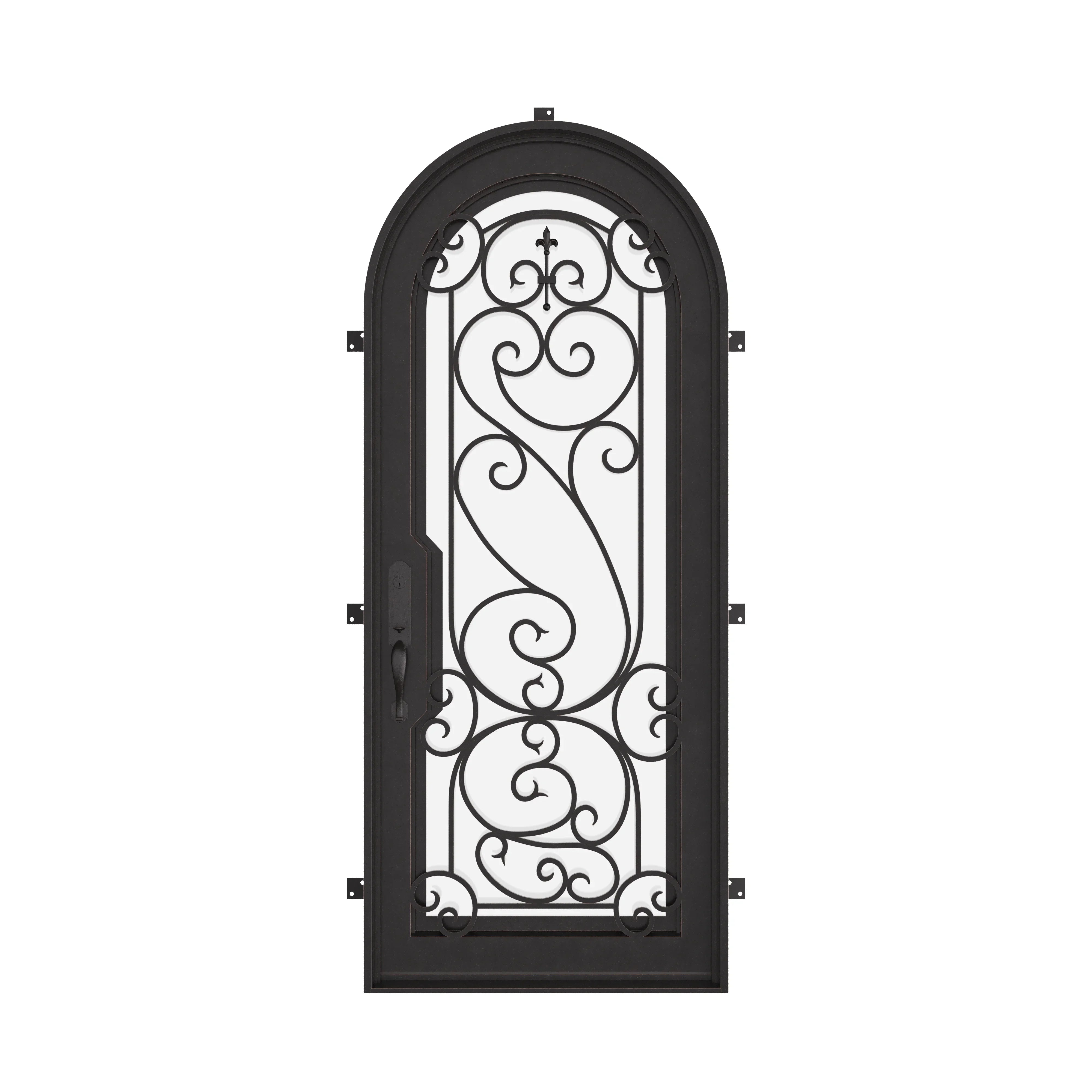 Hills single radius top door with ornate scrollwork and energy efficient glass.
