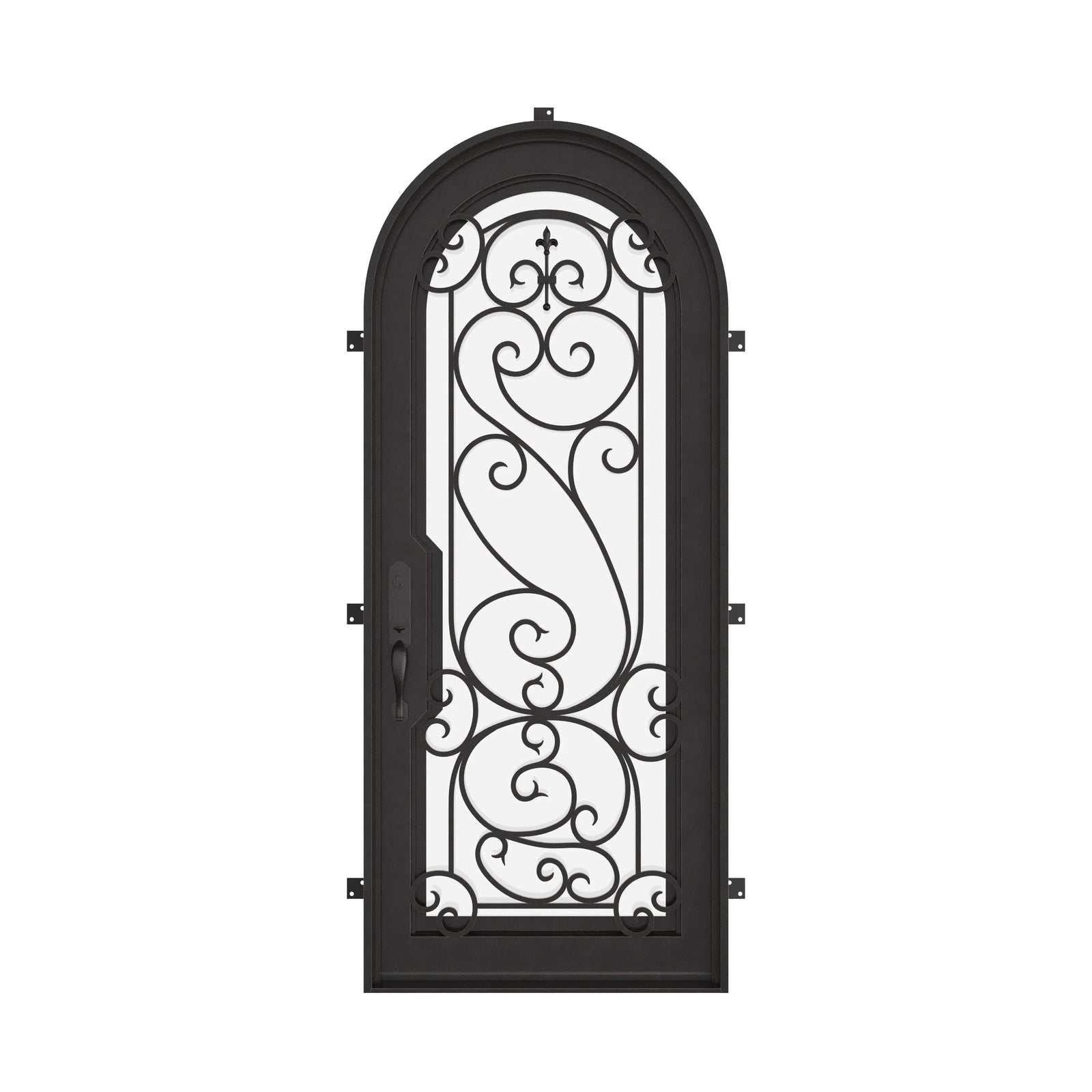 Hills thermally broken round top metal door with efficient glass in black color.
