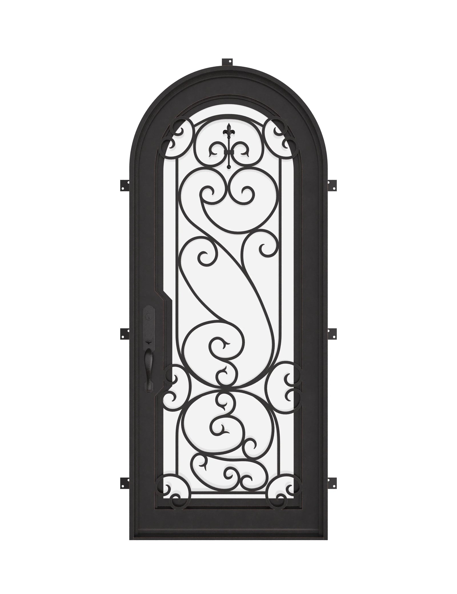 Hills thermally broken round top metal door with efficient glass in black color.