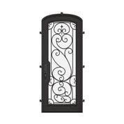Hills bronze color exterior iron mini arch top single door with dual-pane glass.