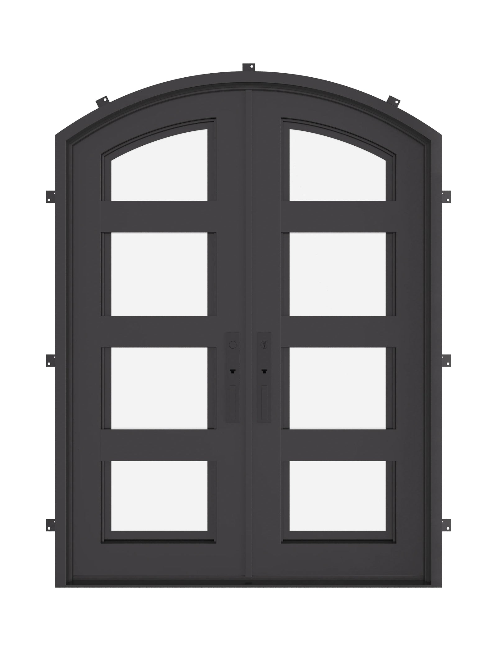 Knox double entry door with arched entry and efficient glass in bronze color.