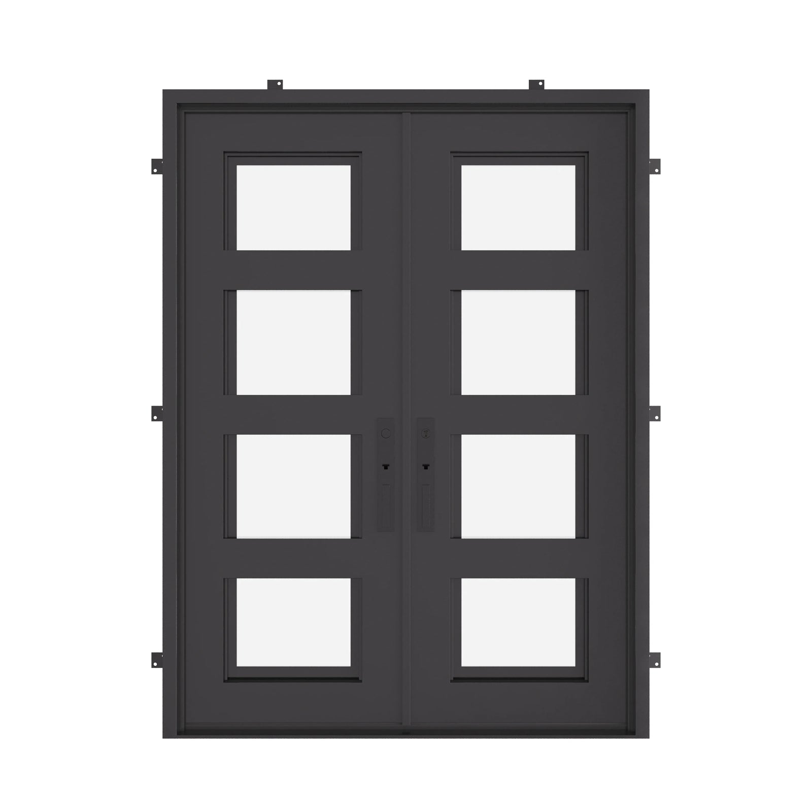 Knox bronze color iron double square top front door.