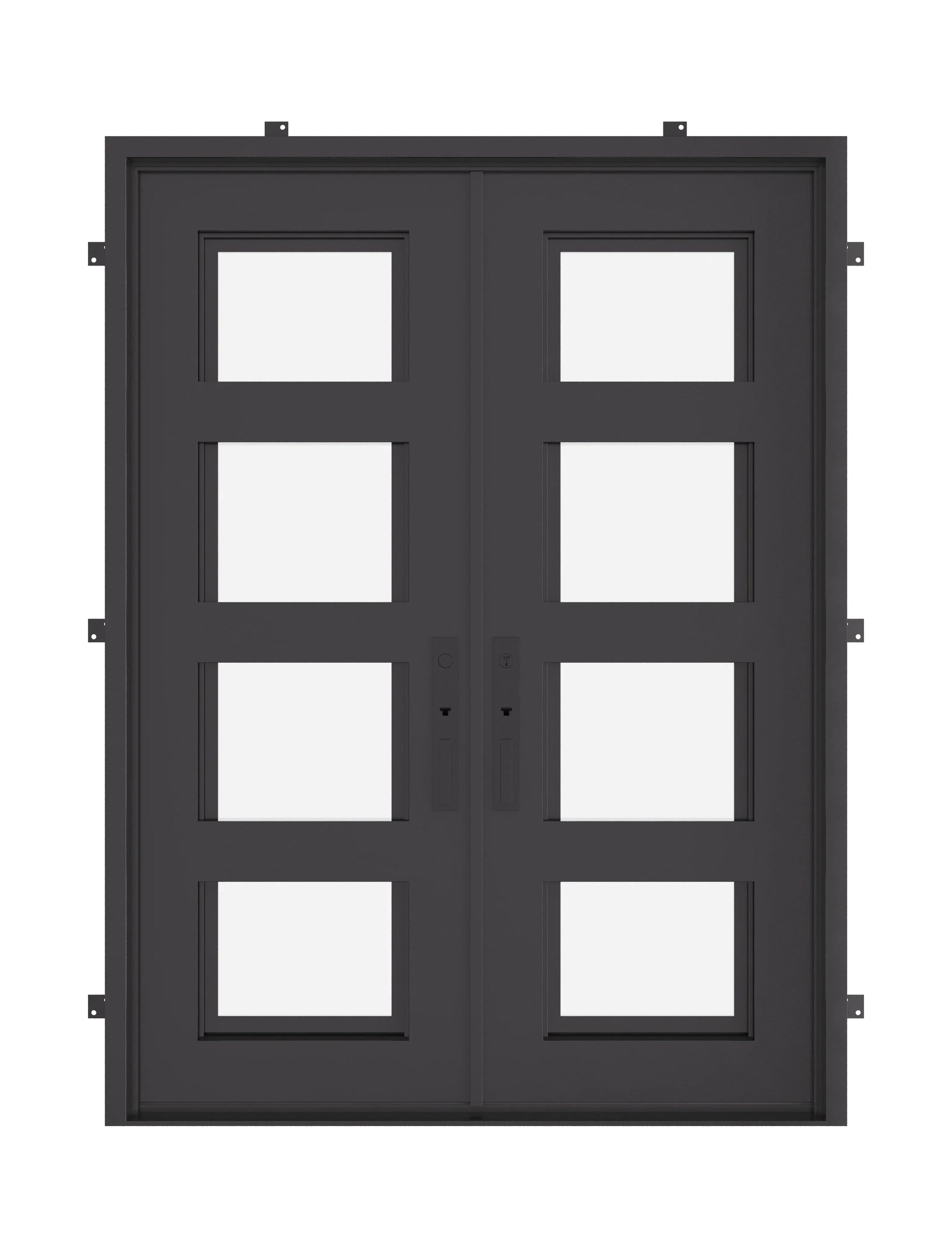 Knox bronze color iron double square top front door.