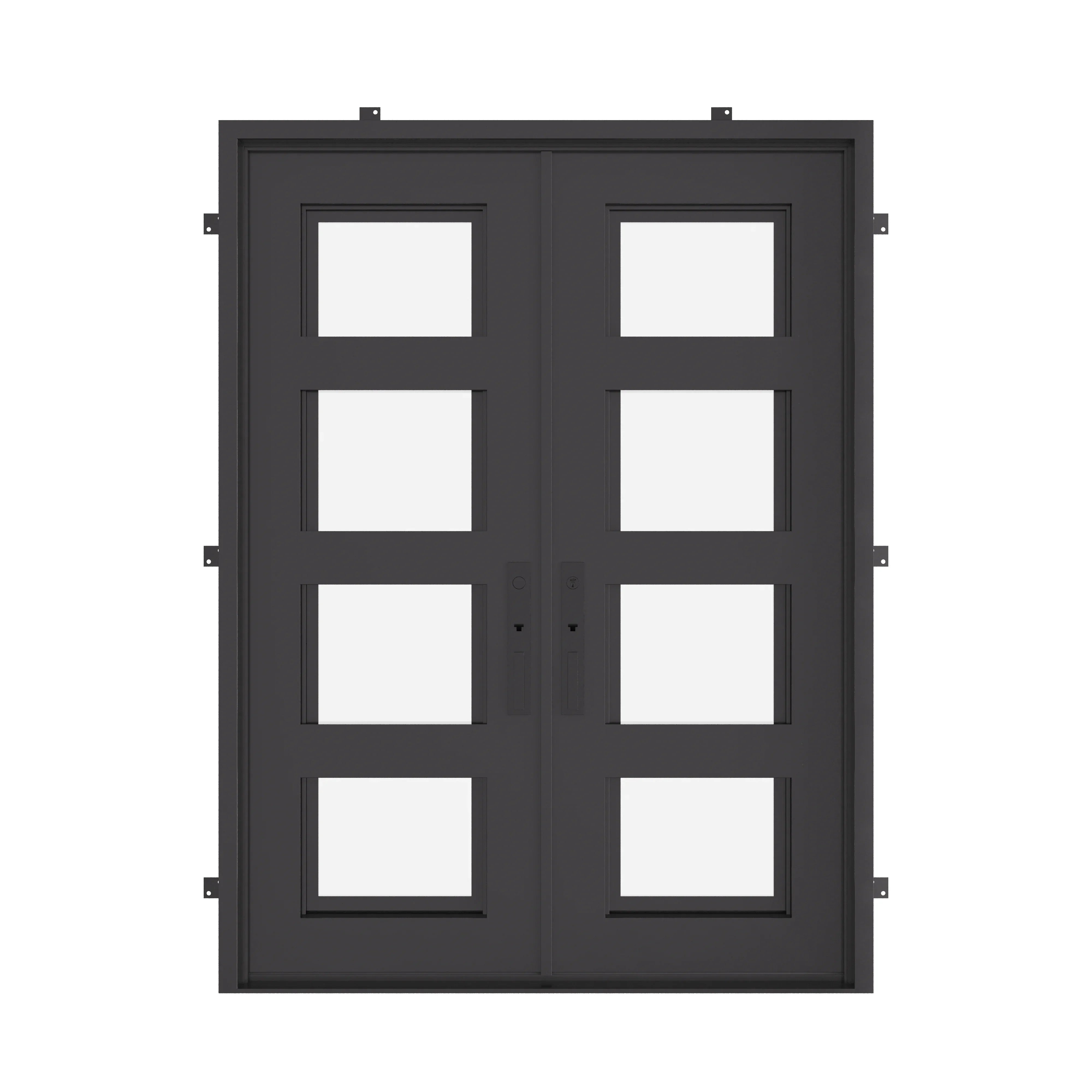Knox bronze color iron double door with flat top and thick glass.
