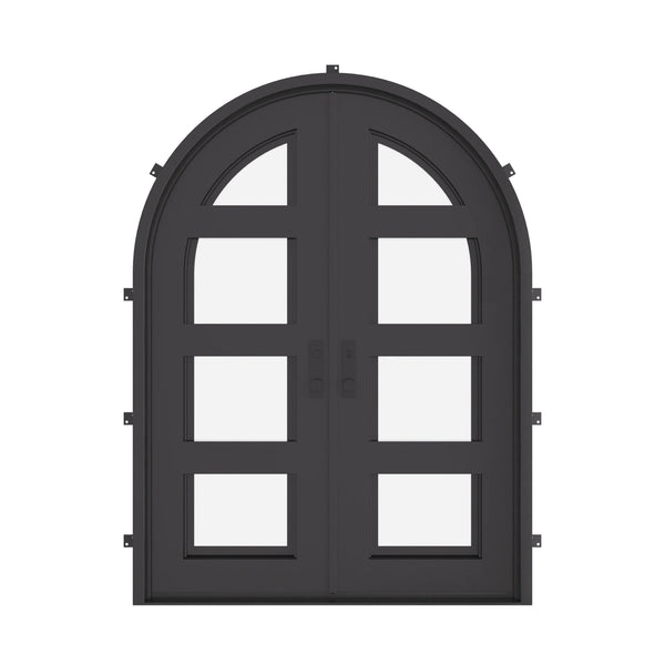Knox round top iron french door in bronze.