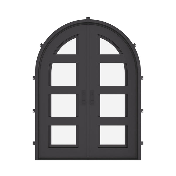 Knox full arch top double french entry door with modern design and glass.