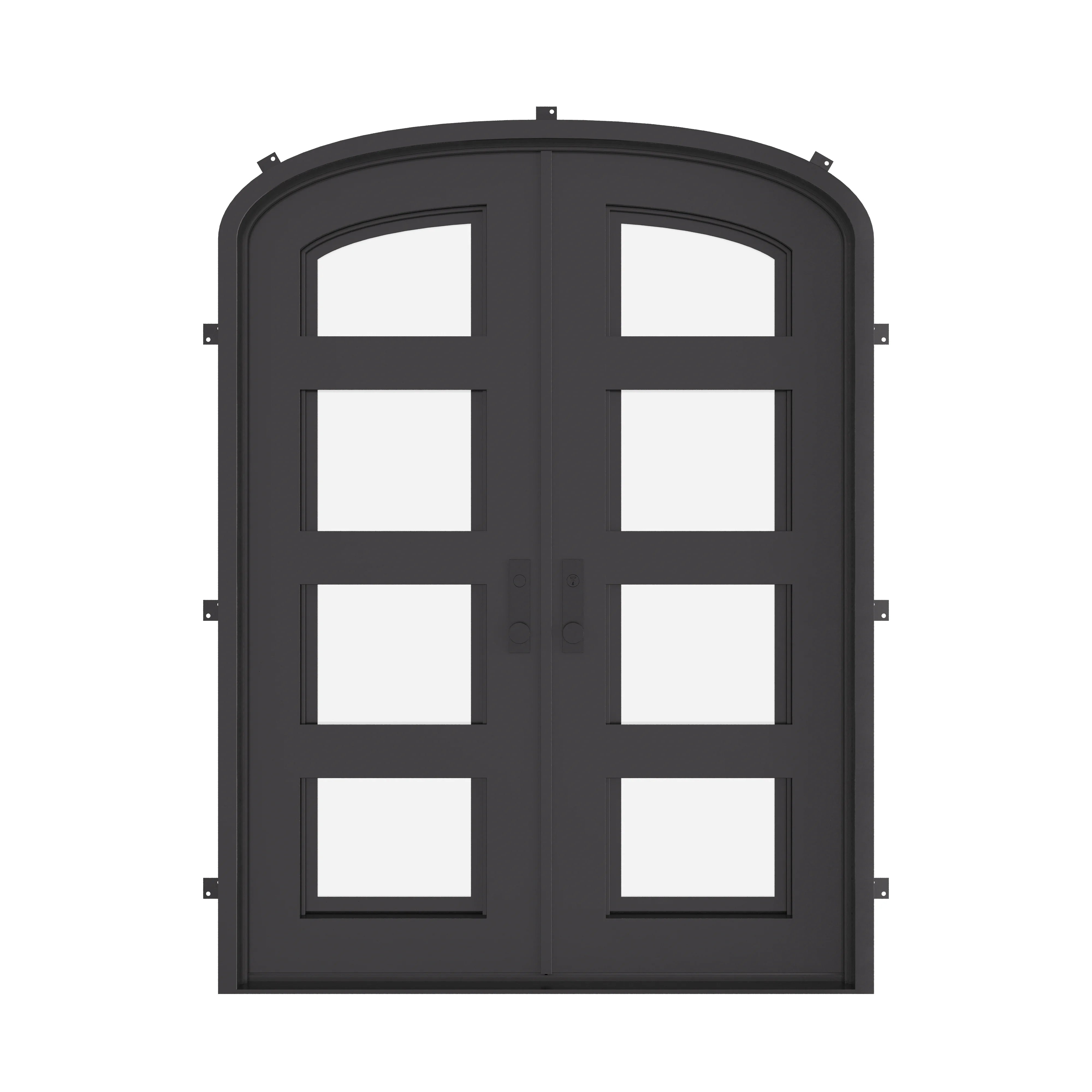 Knox arch design entry door with glass windows in bronze tone.