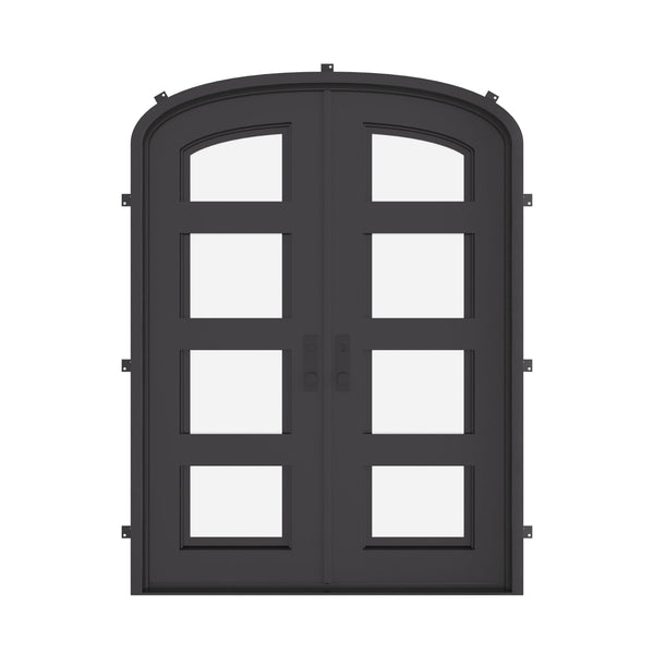 Knox arch design entry door with glass windows in bronze tone.