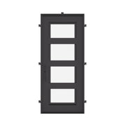 Knox Bronze color exterior metal flat top single swing door with glass panel.