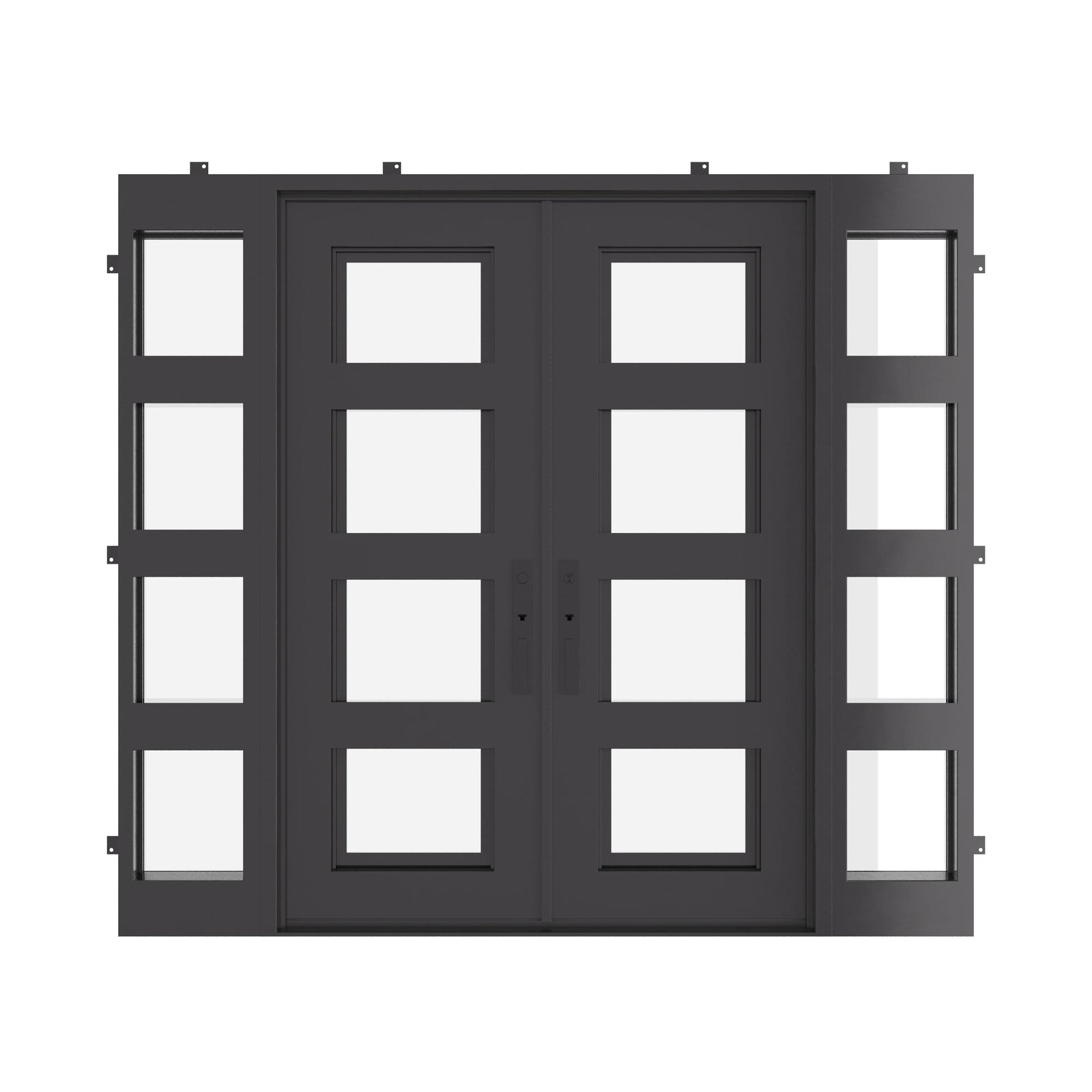 Knox double flat steel front doors with side windows for wide entryway