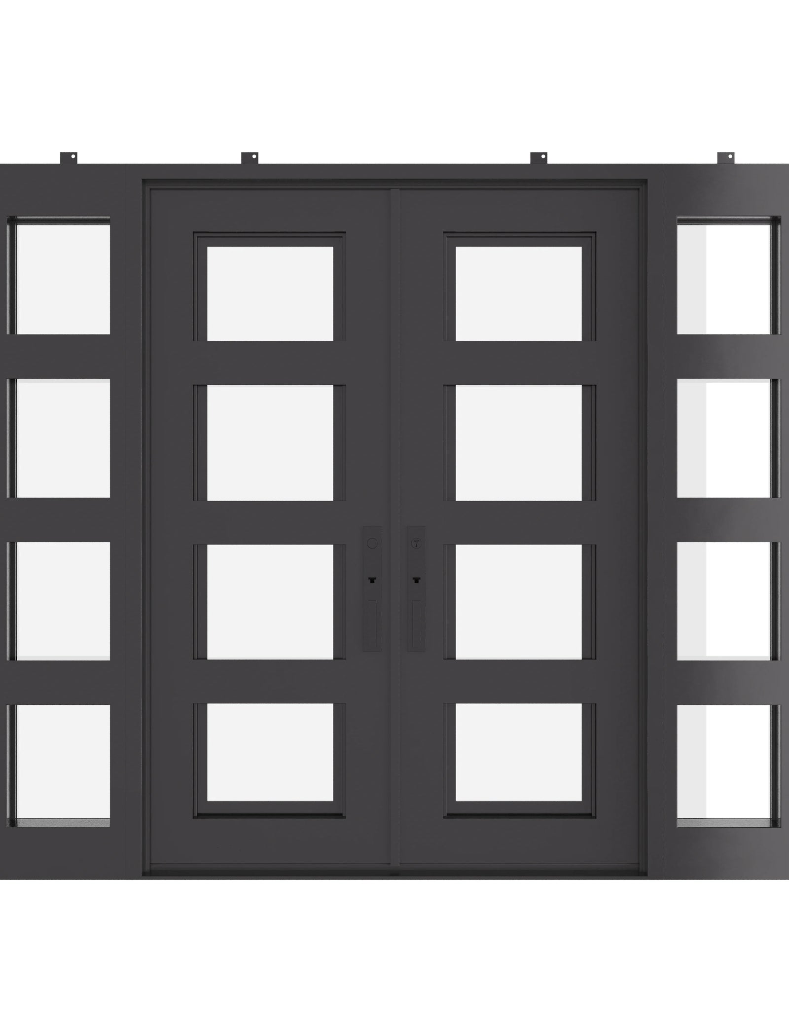 Knox double flat steel front doors with side windows for wide entryway