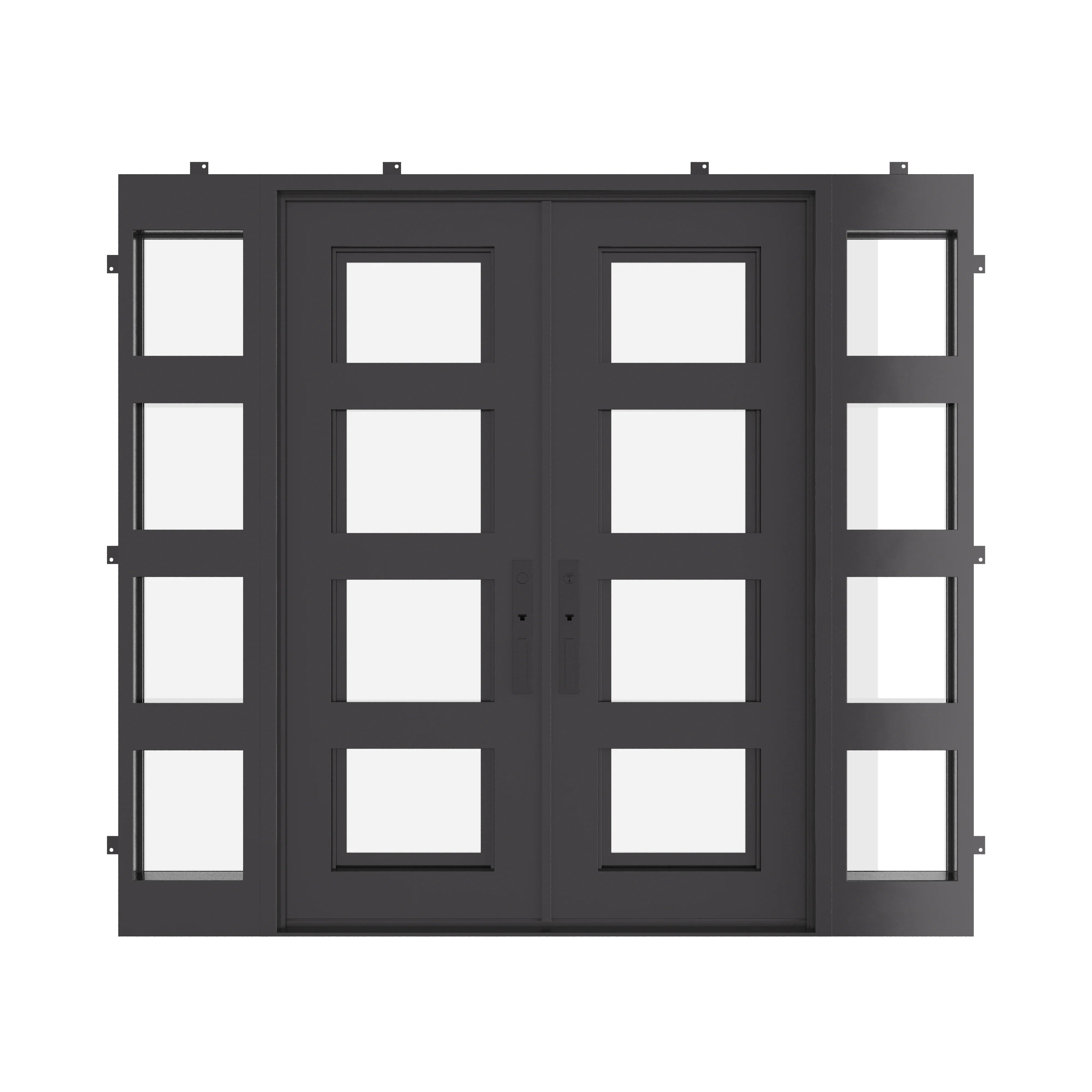 Knox double flat steel front doors with side windows for wide entryway