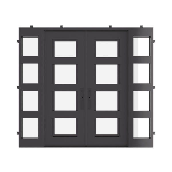 Knox double flat steel front doors with side windows for wide entryway