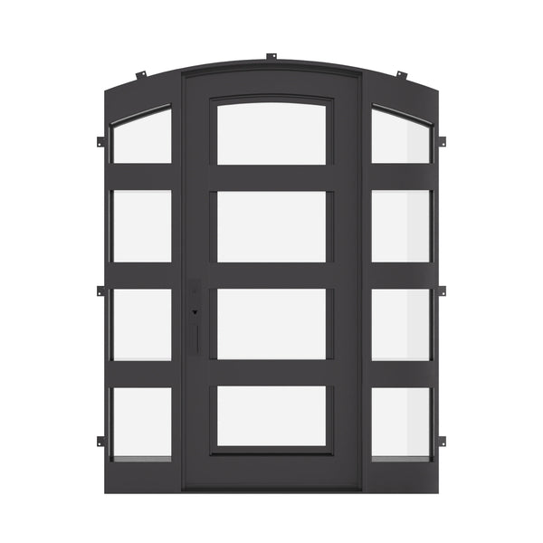 Knox modern design single arch door with sidelights in black.