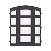 Knox single curved top door with side windows and thermal break in black.