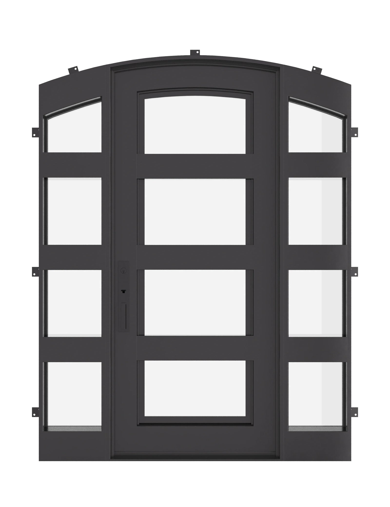Knox single curved top door with side windows and thermal break in black.