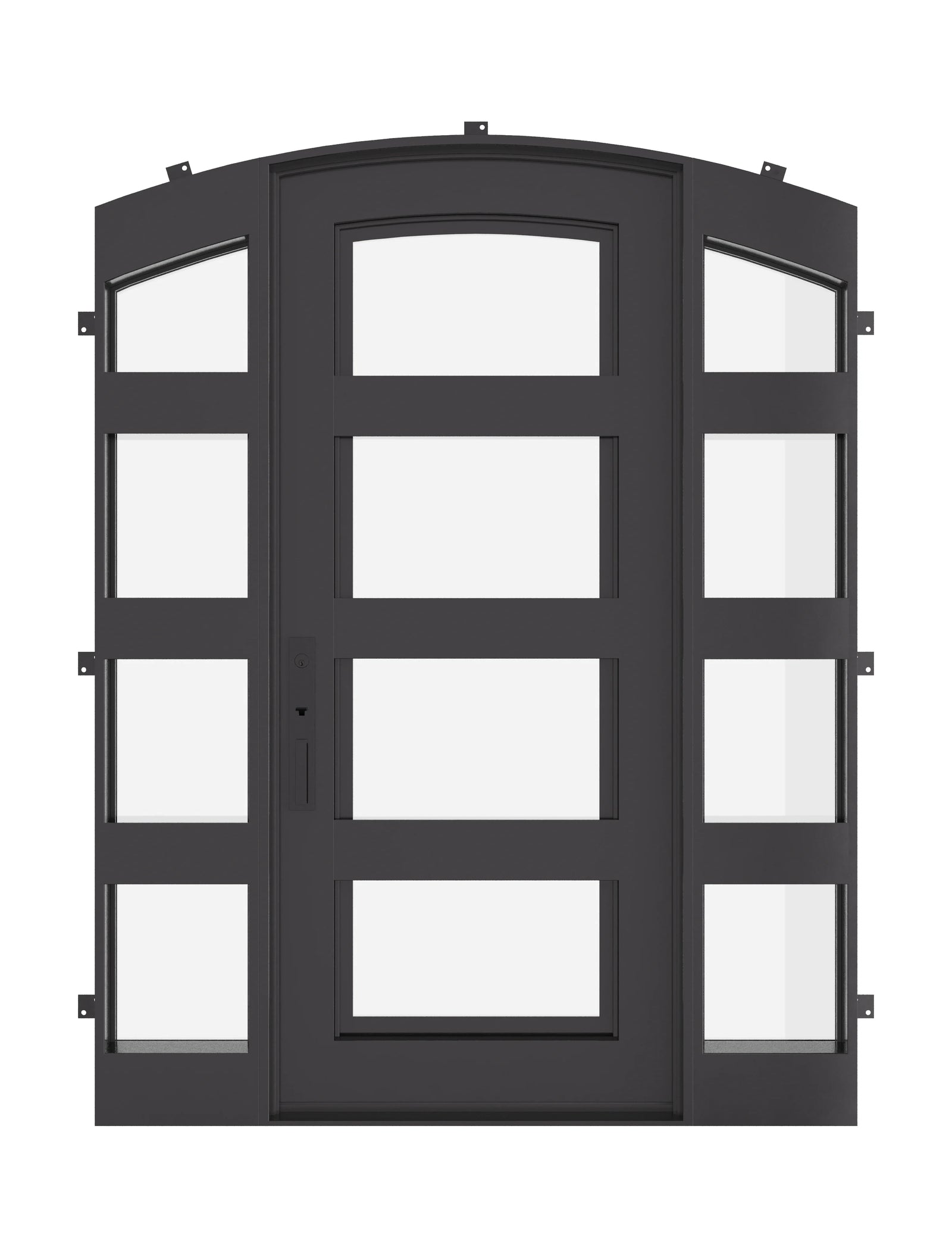 Knox black single door with arch top and operable dual-pane glass.