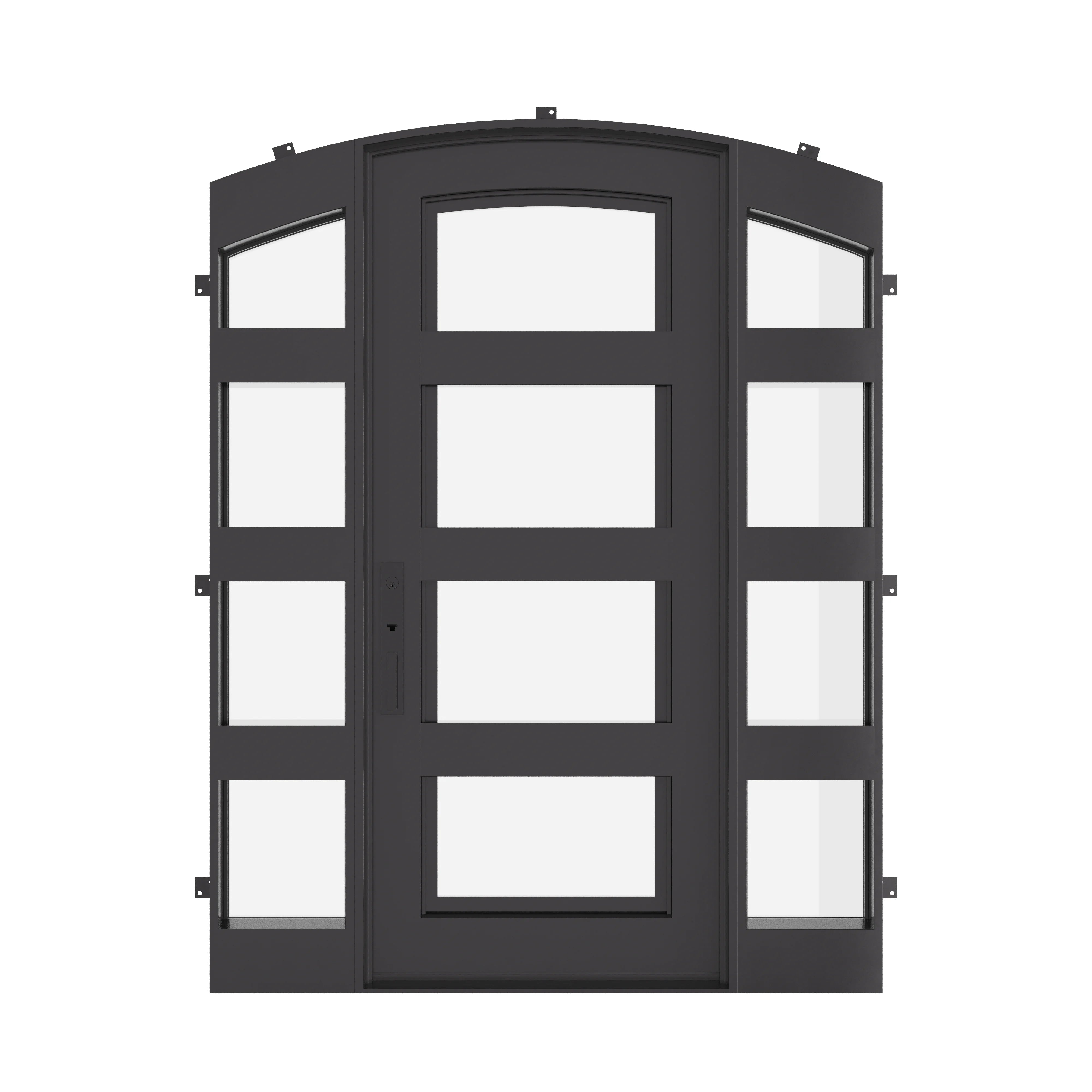 Knox black single door with arch top and operable dual-pane glass.