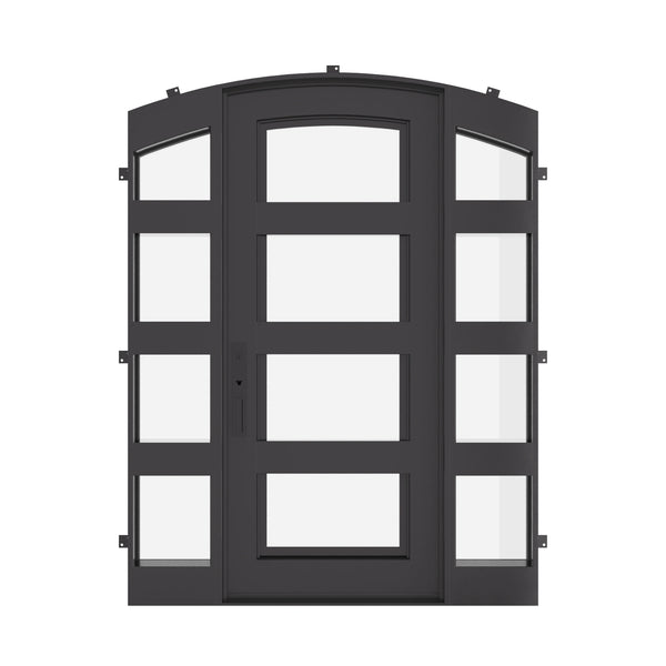 Knox black single door with arch top and operable dual-pane glass.