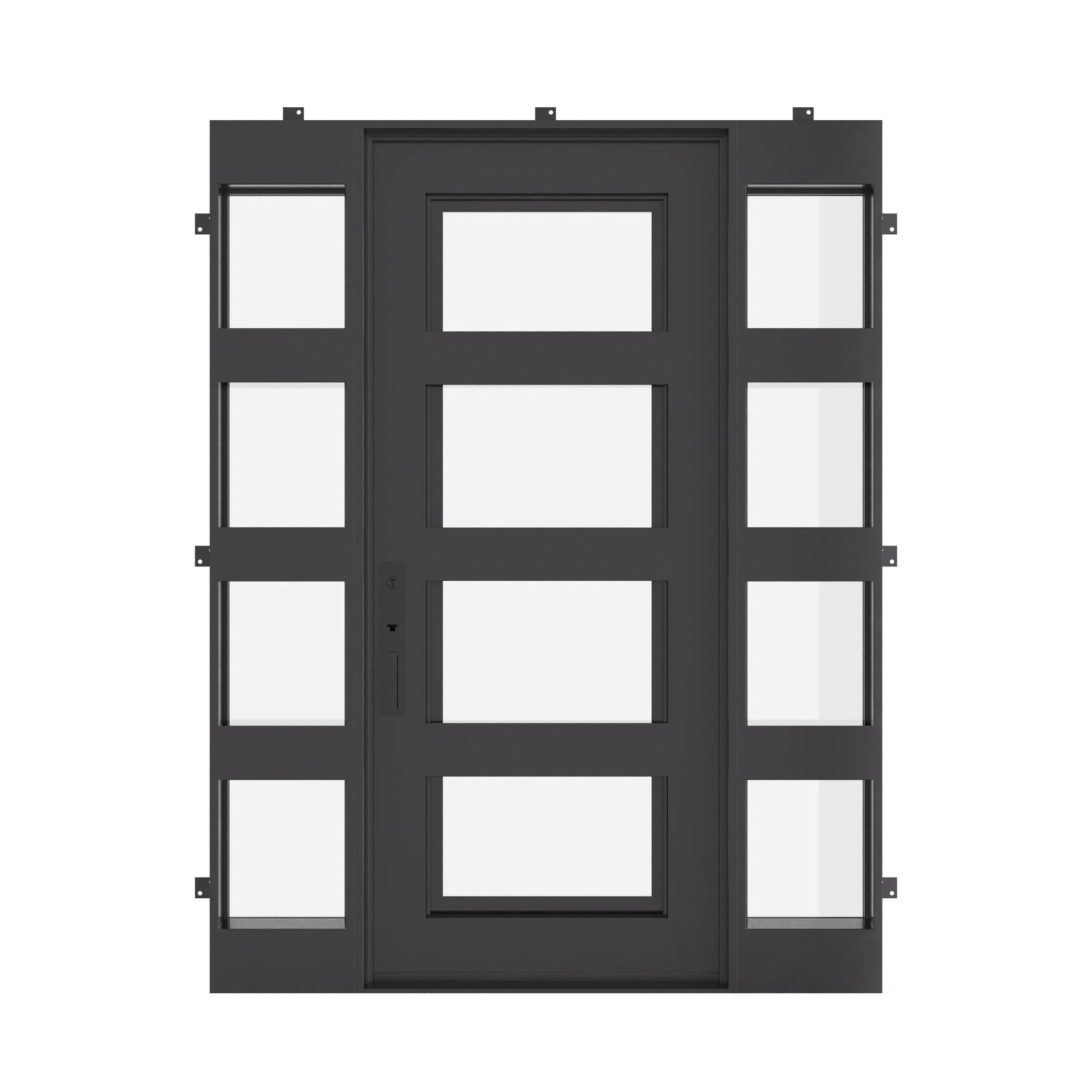 Knox single square top entry door with sidelights in bronze.