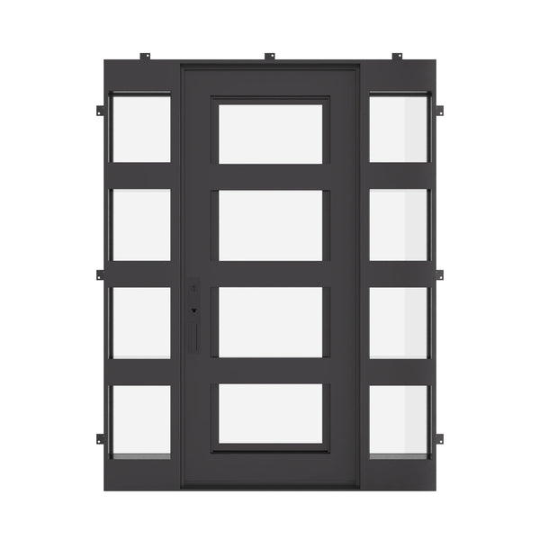 Knox single square top entry door with sidelights in bronze.