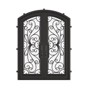 Miracle metal arch top door in black with glass and thermal break.