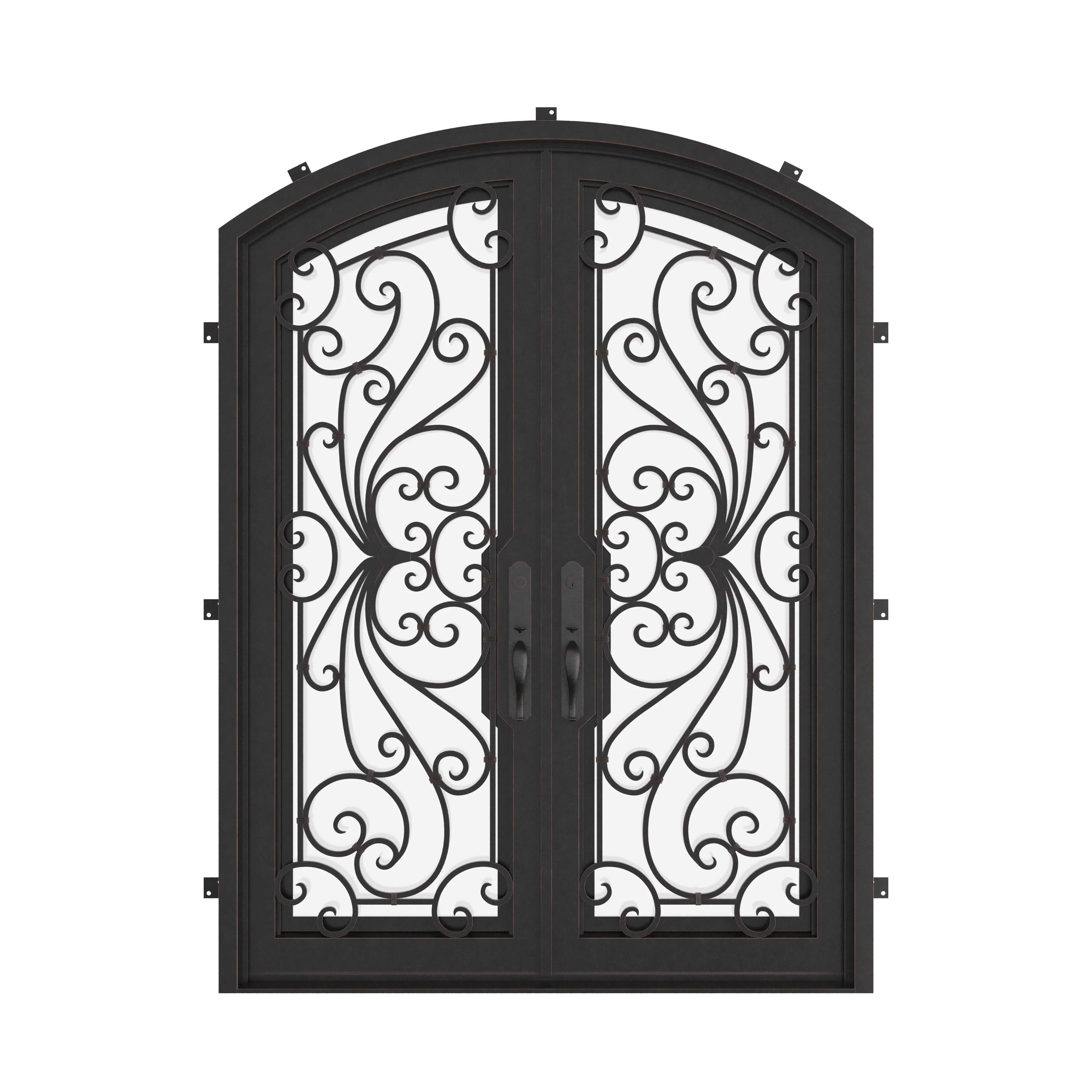 Miracle metal arch top door in black with glass and thermal break.