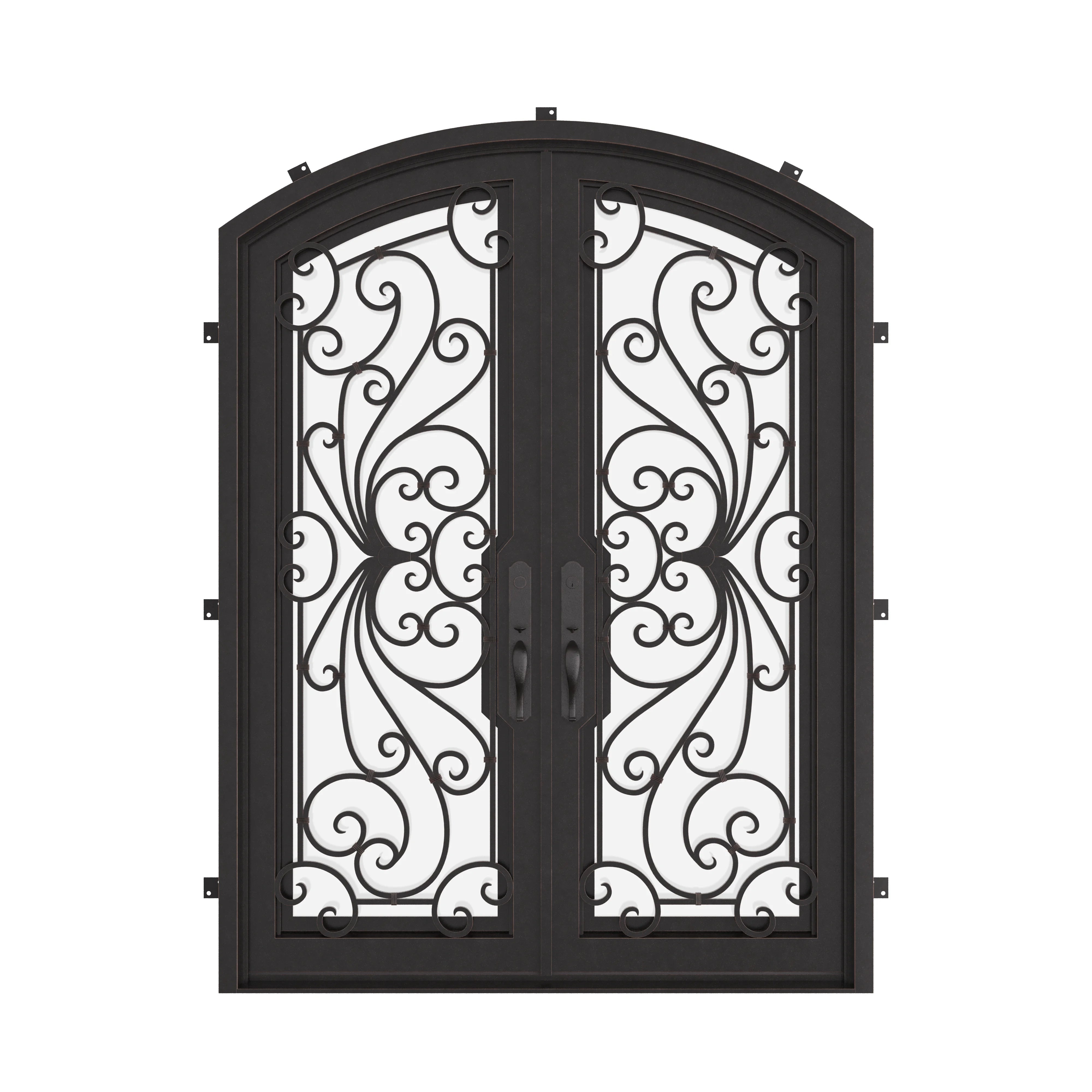 Miracle arched entry door with glass in bronze color.