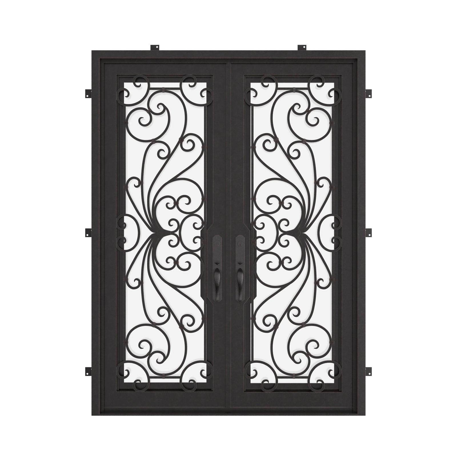 Miracle pre-hung bronze color metal double flat patio door.