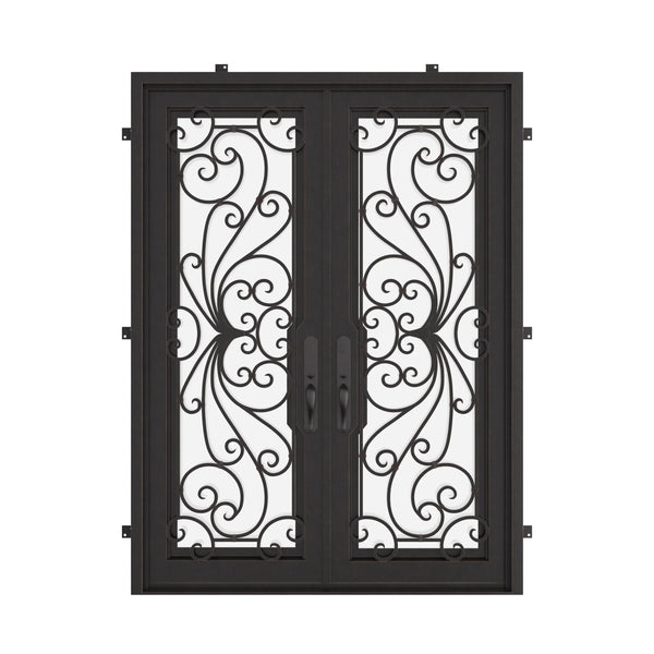 Miracle pre-hung bronze color metal double flat patio door.
