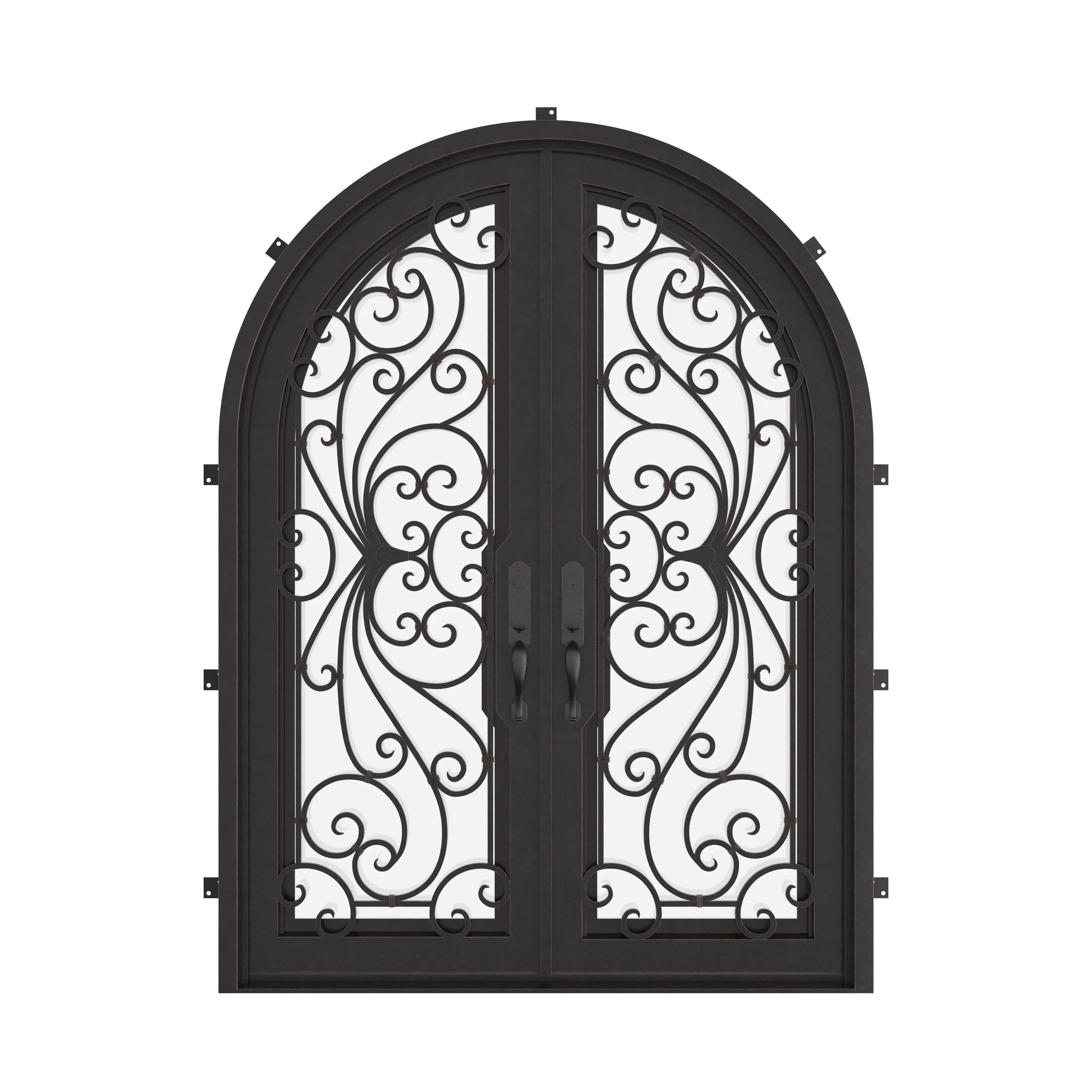 Miracle double radius top french entry door with thick dual-pane glass.