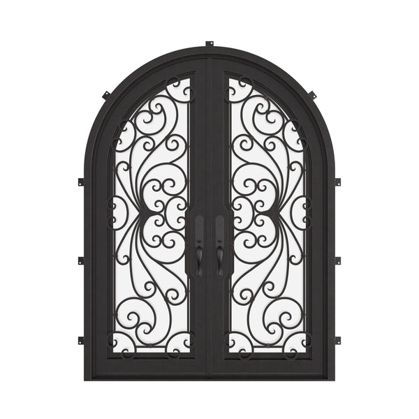 Miracle double radius top french entry door with thick dual-pane glass.