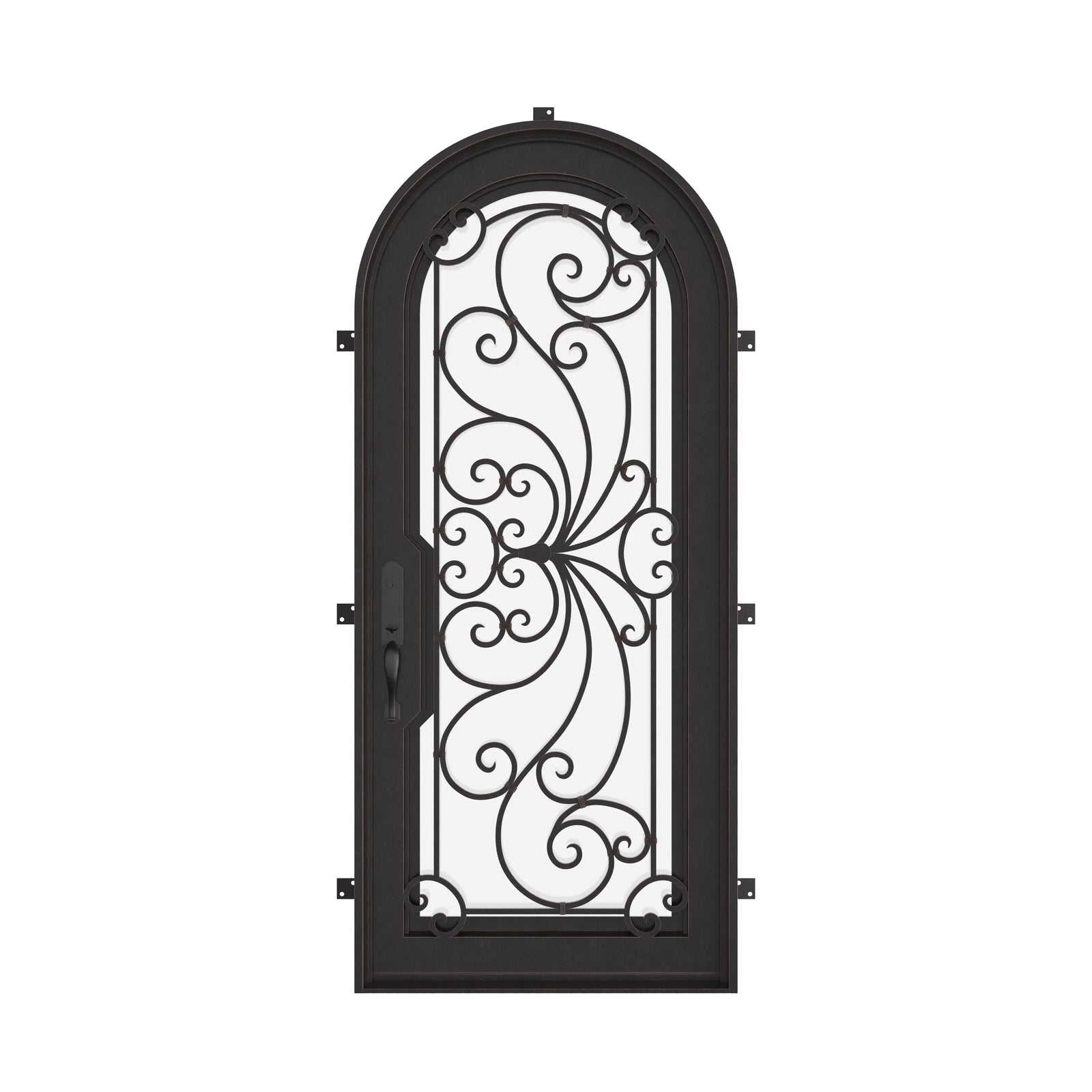 Miracle single full arch entry door thermally broken with efficient glass in matte black.