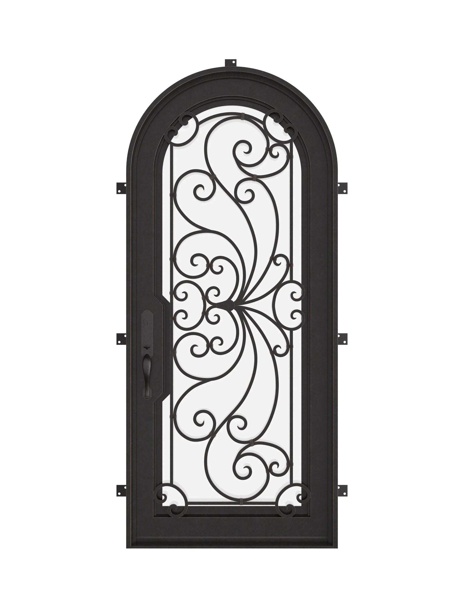 Miracle single full arch entry door thermally broken with efficient glass in matte black.