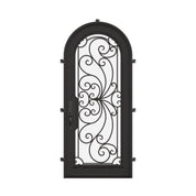 Miracle single full arch top door with energy efficient double tempered glass in black color.