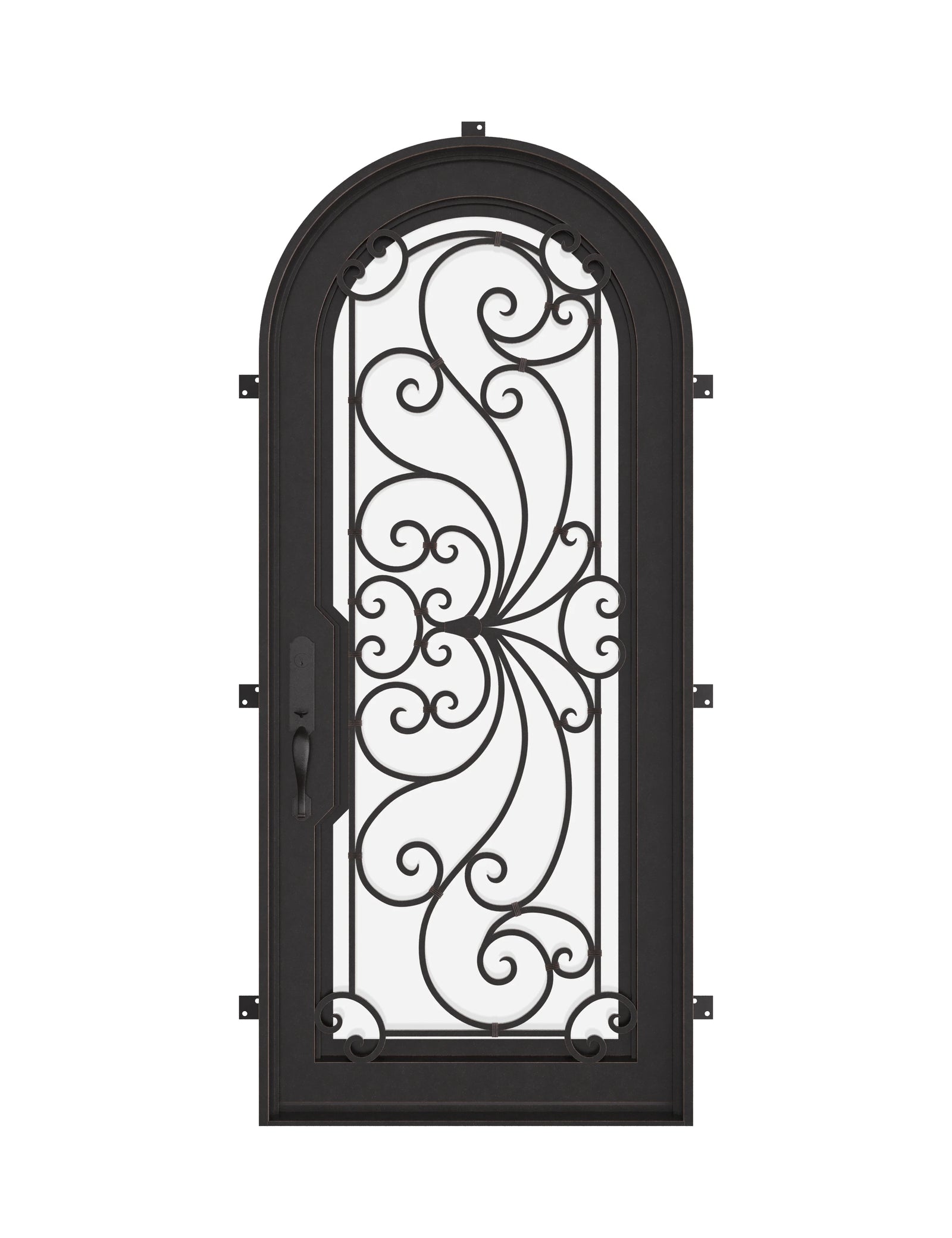 Miracle single full arch top door with energy efficient double tempered glass in black color.