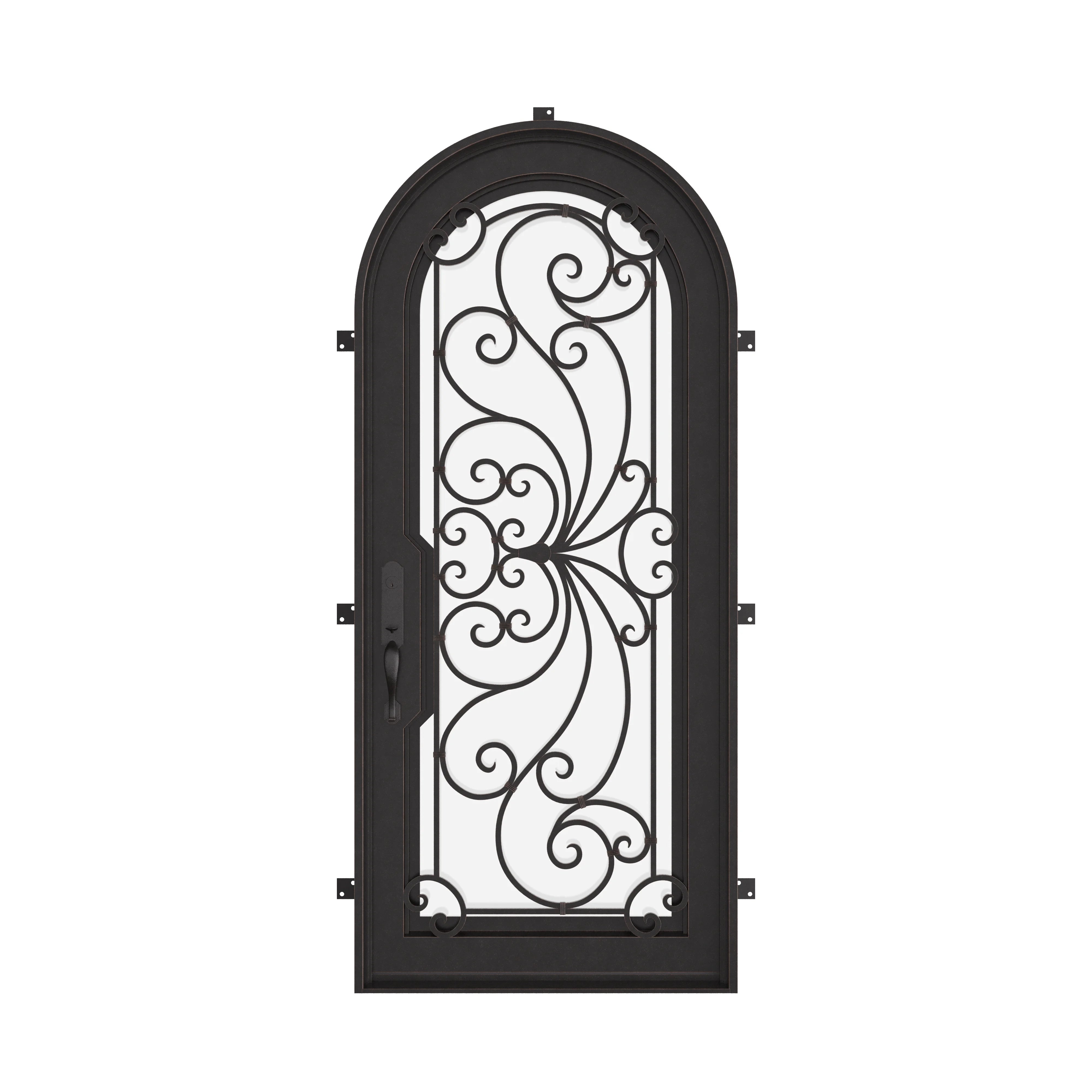 Miracle single full arch top door with energy efficient double tempered glass in black color.