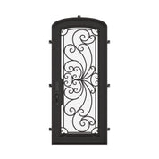 Miracle black metal mini arch top single door with double-pane energy efficient glass.