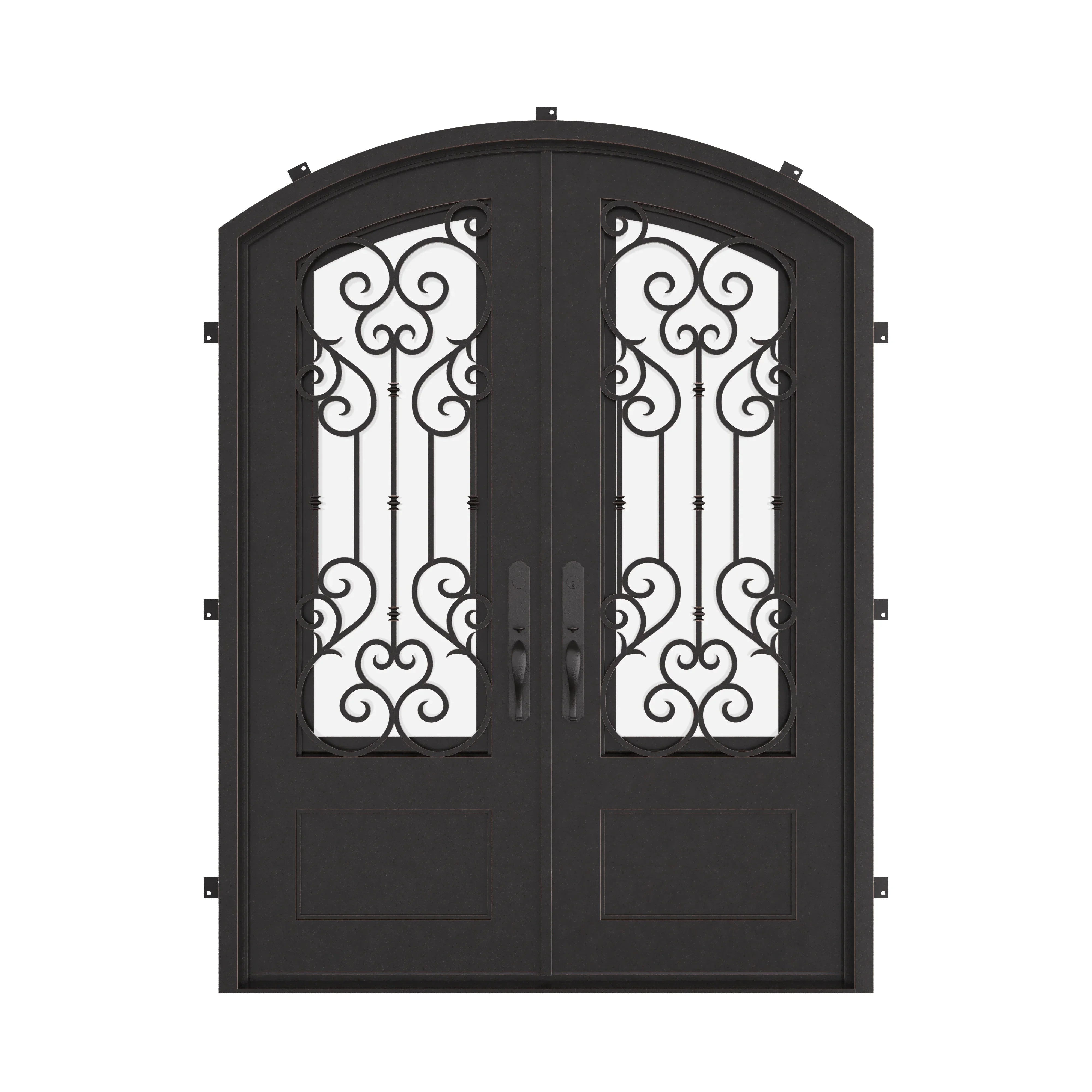 New York arched top double entry door in bronze with thermal barrier and glass.