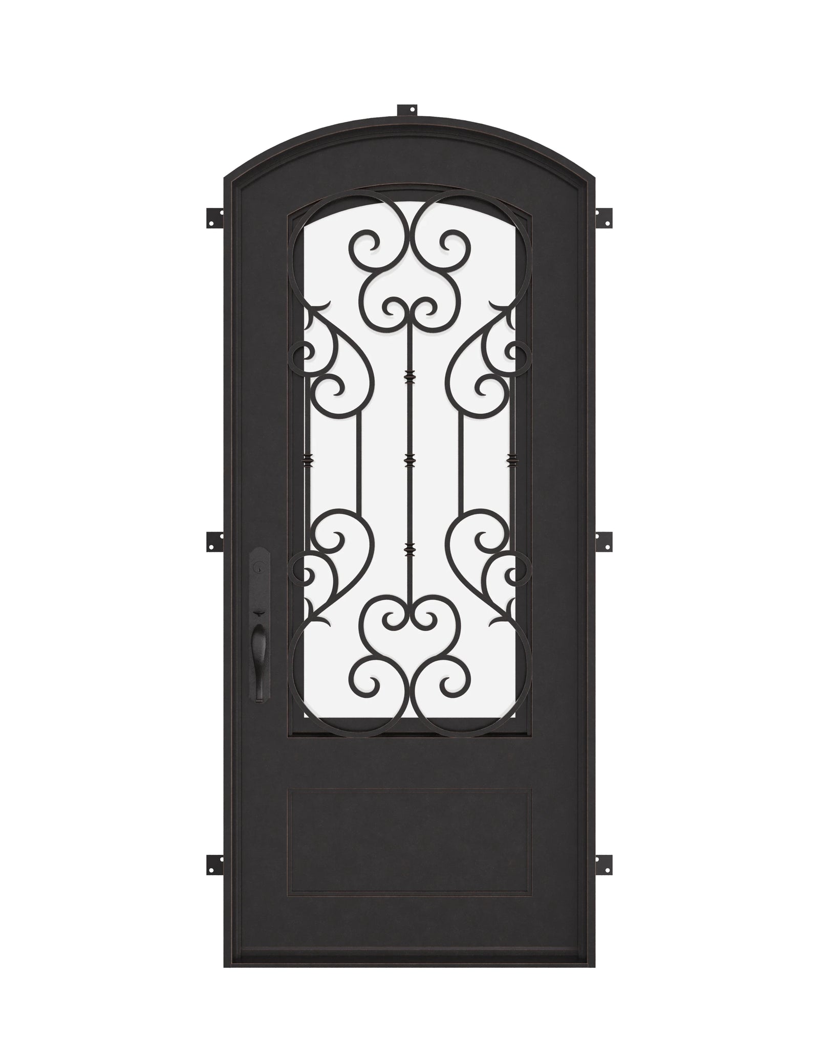 New York single arch top single door with tempered glass in bronze color.