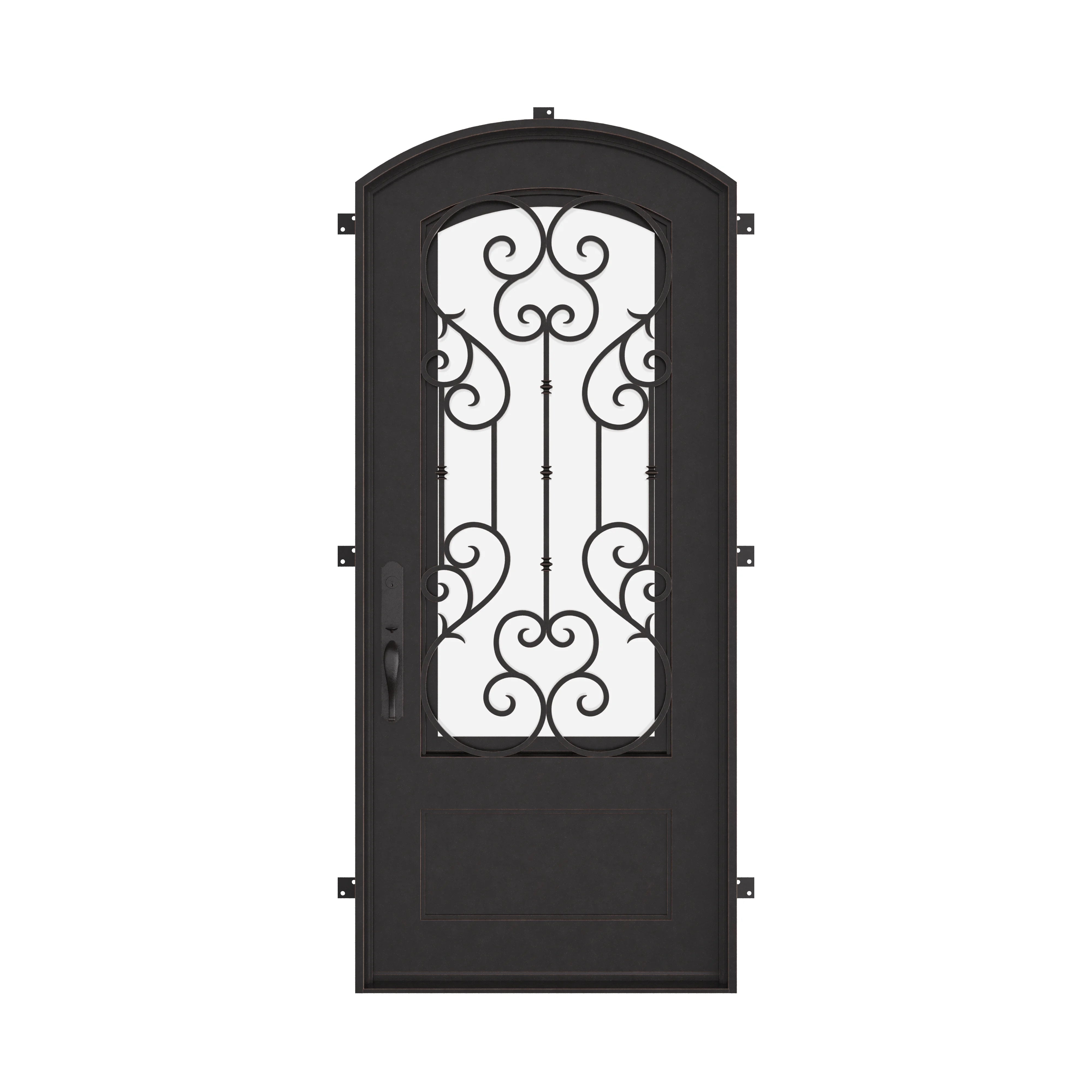 New York single arch top single door with tempered glass in bronze color.