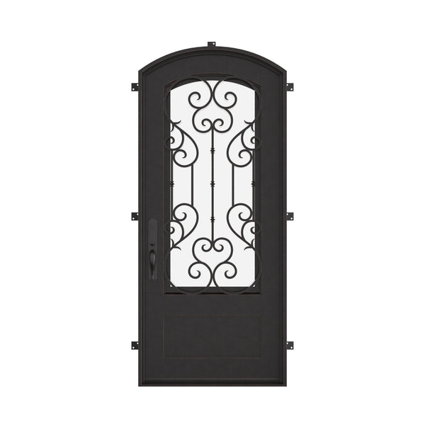 New York single arch top single door with tempered glass in bronze color.